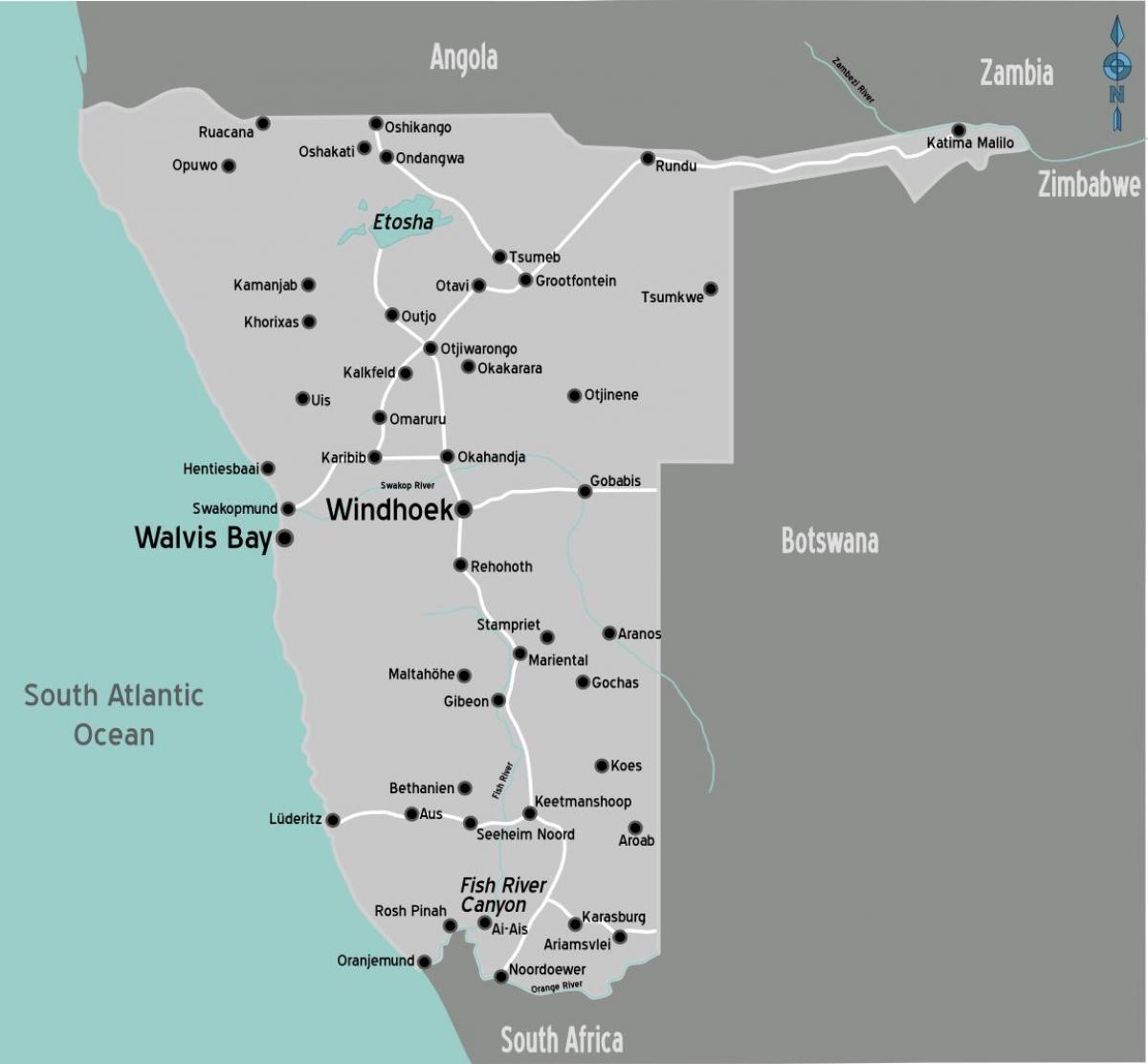 Mapa de estacións de servizo Namibia