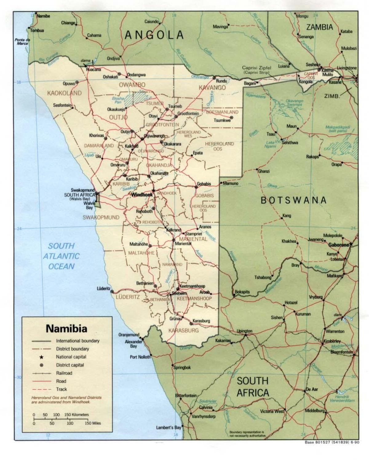 Namibia mapa con todas as cidades