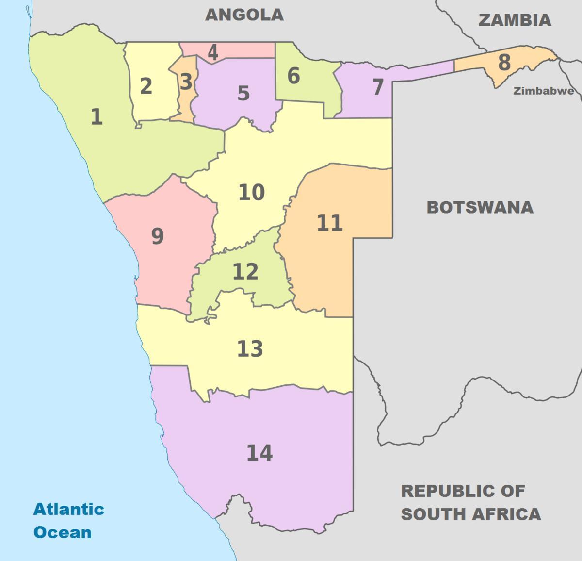 mapa político de Namibia