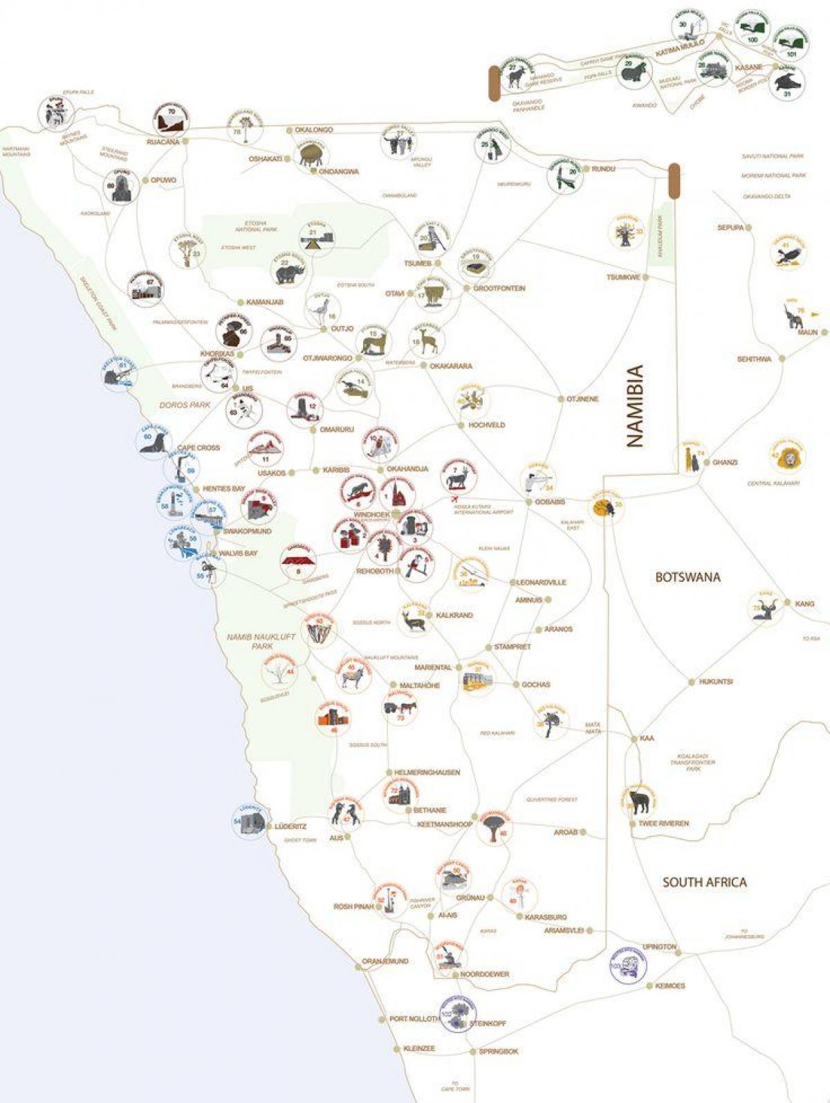 Mapa de Namibia xira planificación