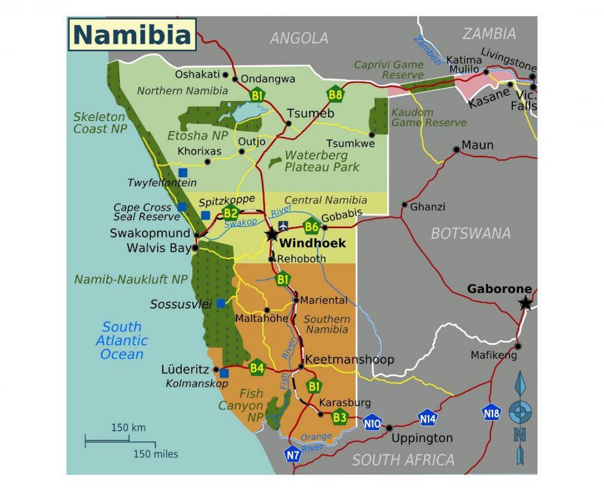 Mapa do norte de Namibia 